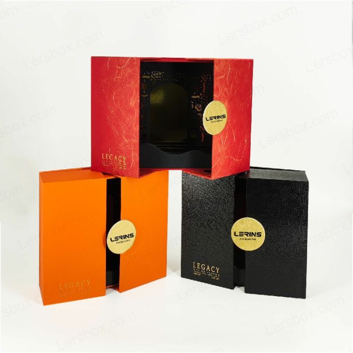 Paper Packaging PANTONE Printing Laser Cutting Black Hot Stamping Rigid Boxes for Perfume Cosmetic Gift luxury Certified Lersbox Factory Customizable