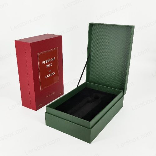 Book shape box Chinese manufacturer Perfume Paper packaging Rigid box Hot stamping Ribbon UV