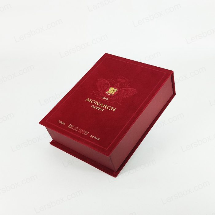 Book shape box Chinese manufacturer Perfume packaging Hot stamping Debossing Flocking High quality