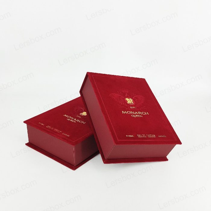 Book shape box Chinese manufacturer Perfume packaging Hot stamping Debossing Flocking High quality