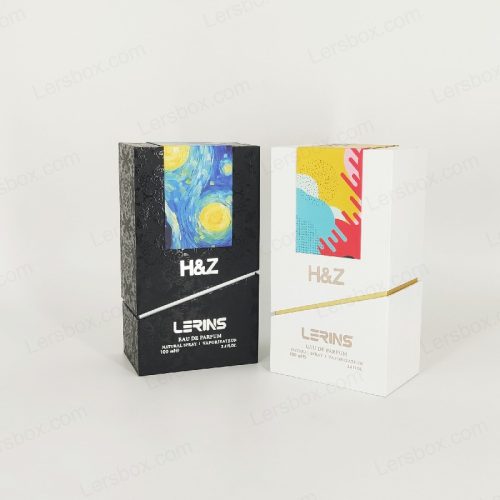 China strength factory Lersbox Paper Packing Card box Gold Hot Stamping Embossed Perfume Box Cosmetics UV Coating Fashion Gift Box