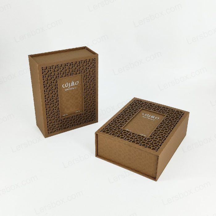 Lersbox Special Paper Packing Hot Stamping Embossing Laser Cutting Book shape box for Perfume High quality