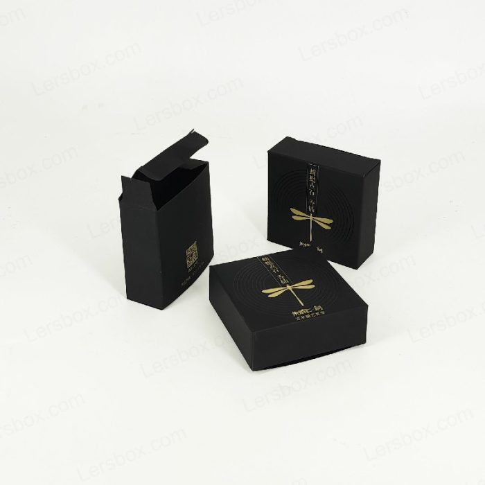 Paper Packaging Black Paper Gold Hot Stamping UV Coating Tuck End Boxes for Skincare Cosmetic Gift luxury Certified Lersbox Factory Customizable