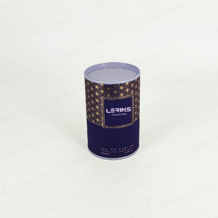 Paper Packaging Soft Touch Paper Gold and Pink Hot Stamping Metal Lid Cylinder Boxes for Perfume Gift luxury Certified Lersbox Factory Customizable