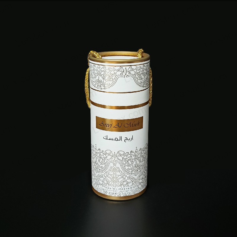 Cylinder box Chinese manufacturer Perfume Paper packaging Gold Hot stamping Matt Varnishing UV Rope
