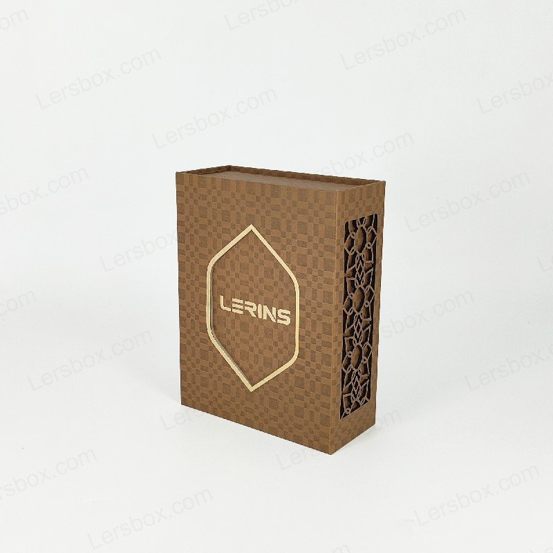 Lersbox Paper Packing Gold Hot Stamping Embossing Laser Cutting Book shape box for Perfume Cosmetic Care