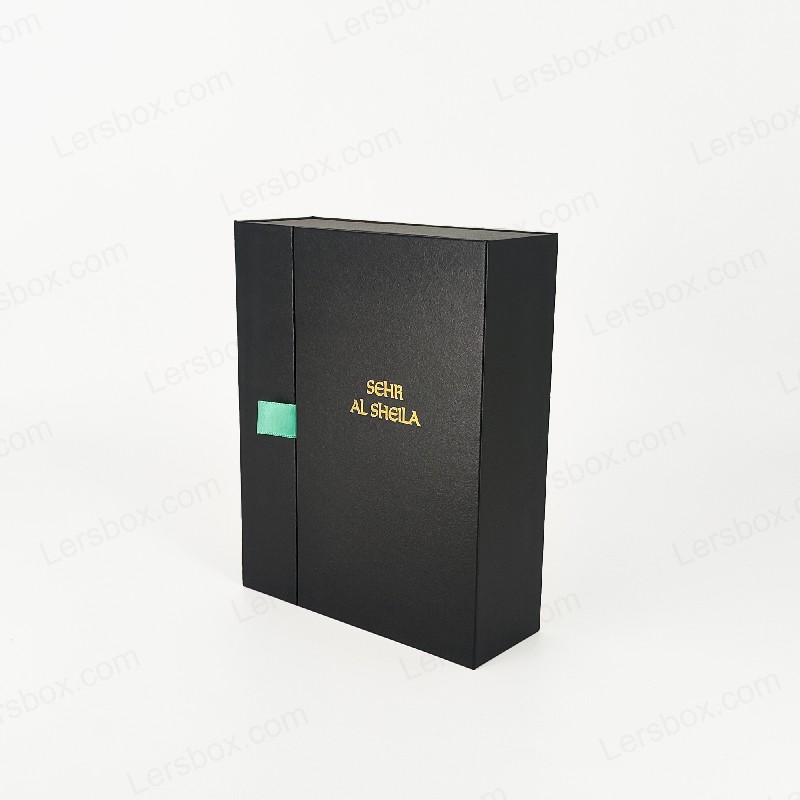 Lersbox Paper Packing Gold Hot Stamping Embossing Ribbon Matt Varnishing Book shape box for Perfume Cosmetic