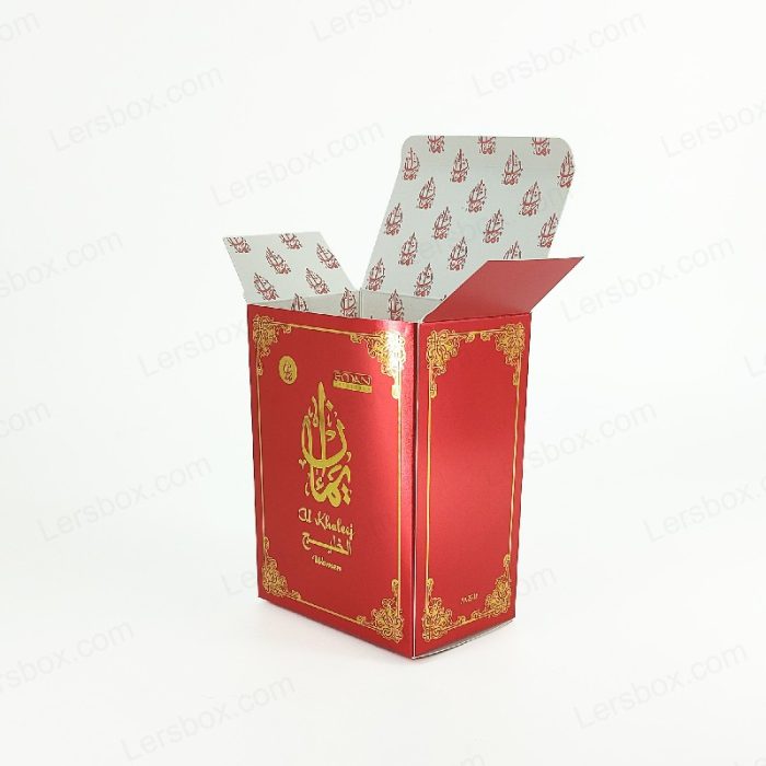 Paper tuck end box Chinese manufacturer Perfume packaging Hot stamping Embossing UV Glossy Lamination