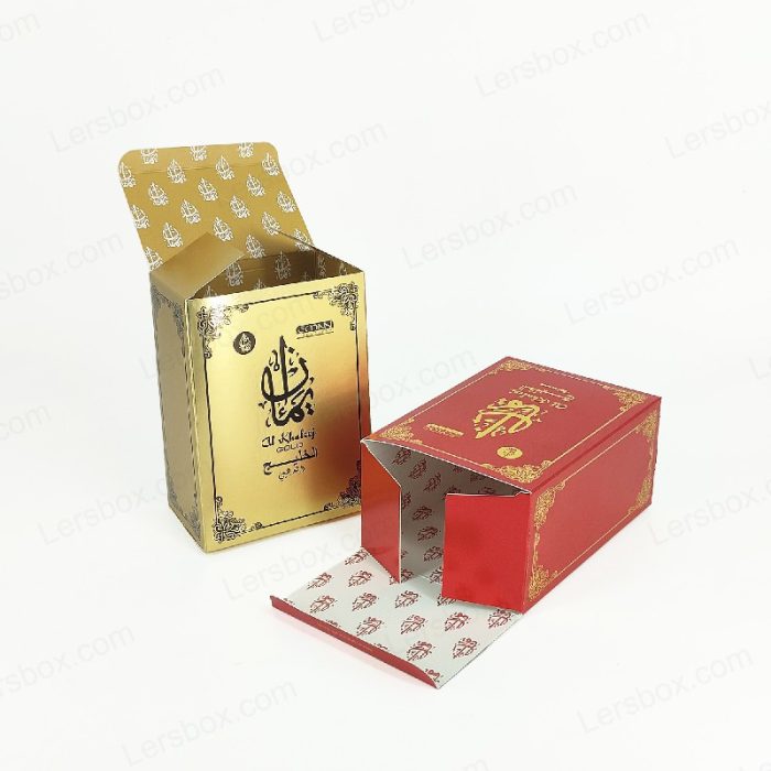 Paper tuck end box Chinese manufacturer Perfume packaging Hot stamping Embossing UV Glossy Lamination
