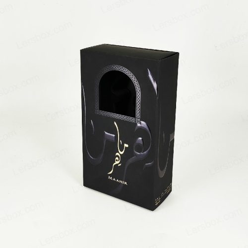 Drawer Tuck End Boxes Soft Touch Paper Embossed Black and Gold Hot Stamping for Perfume Gift Packaging Paper Lersbox
